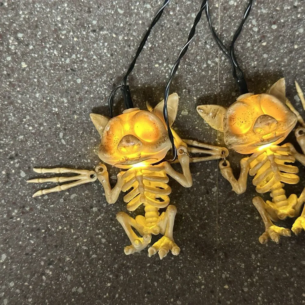7’ Halloween Bat Skeleton String Lights – Glowing Bone Decor w/ Battery Box